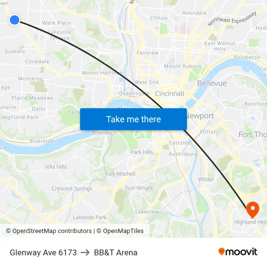 Glenway Ave 6173 to BB&T Arena map