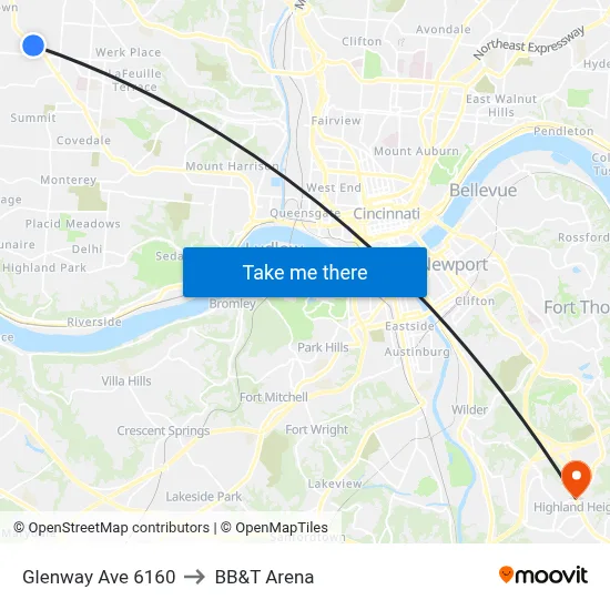 Glenway Ave 6160 to BB&T Arena map