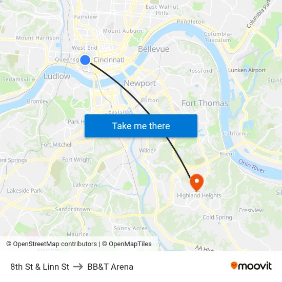 8th St & Linn St to BB&T Arena map