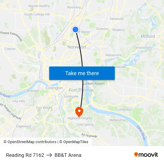 Reading Rd 7162 to BB&T Arena map