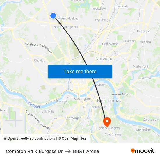 Compton Rd & Burgess Dr to BB&T Arena map