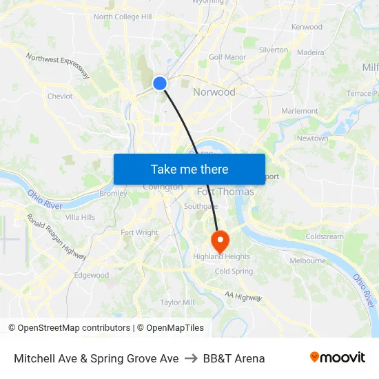 Mitchell Ave & Spring Grove Ave to BB&T Arena map