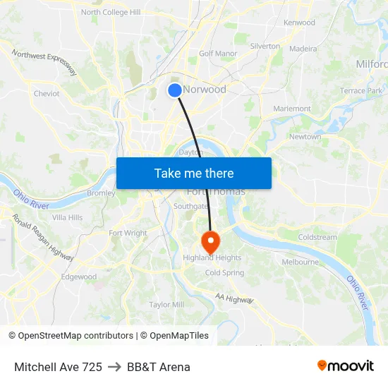 Mitchell Ave 725 to BB&T Arena map