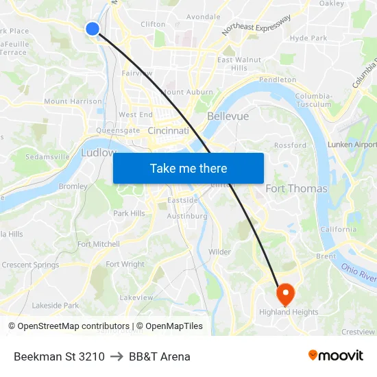 Beekman St 3210 to BB&T Arena map