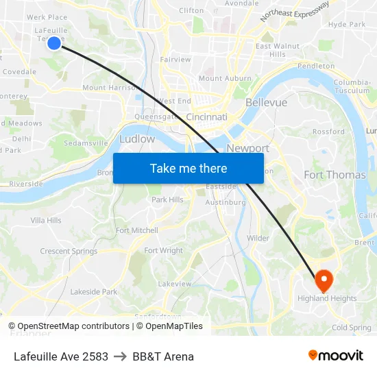 Lafeuille Ave 2583 to BB&T Arena map