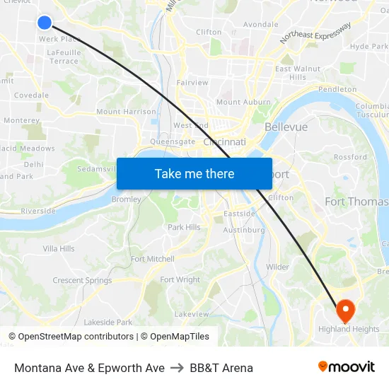 Montana Ave & Epworth Ave to BB&T Arena map