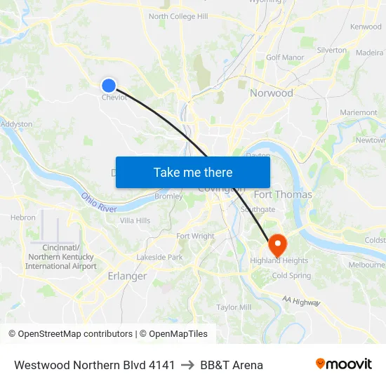 Westwood Northern Blvd 4141 to BB&T Arena map