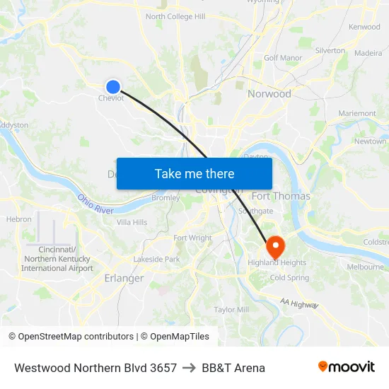 Westwood Northern Blvd 3657 to BB&T Arena map
