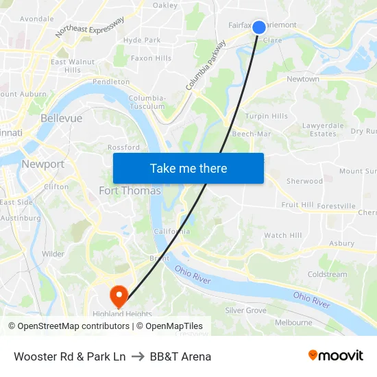 Wooster Rd & Park Ln to BB&T Arena map