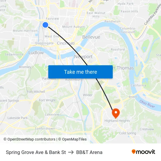 Spring Grove Ave & Bank St to BB&T Arena map