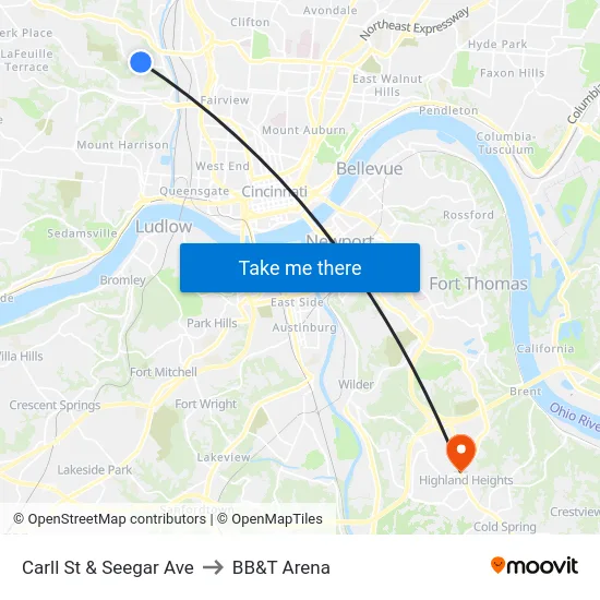 Carll St & Seegar Ave to BB&T Arena map