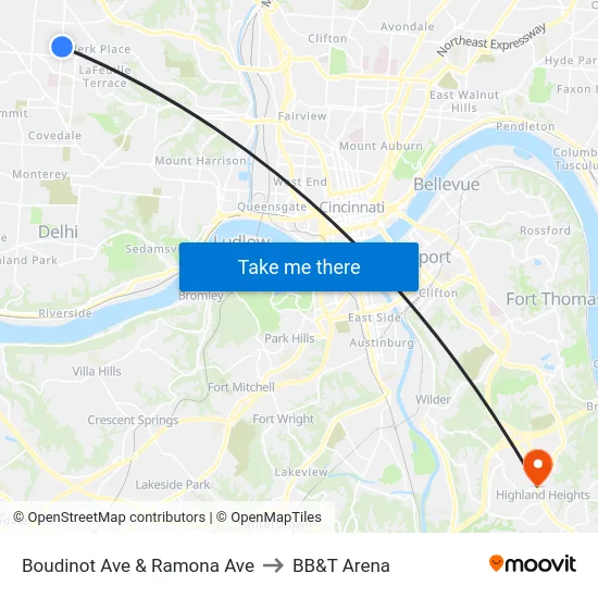 Boudinot Ave & Ramona Ave to BB&T Arena map