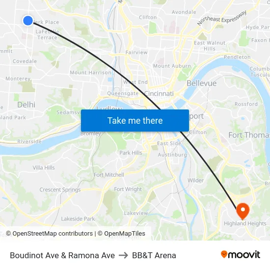 Boudinot Ave & Ramona Ave to BB&T Arena map