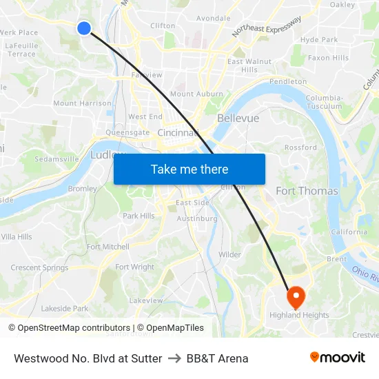 Westwood No. Blvd at Sutter to BB&T Arena map