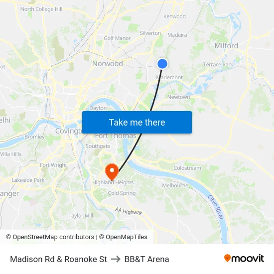 Madison Rd & Roanoke St to BB&T Arena map