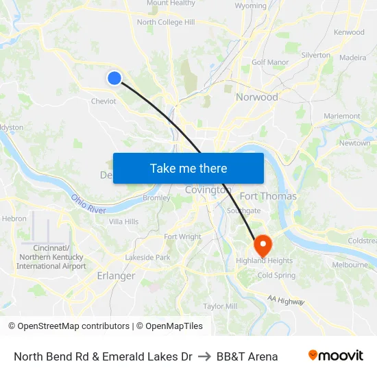 North Bend Rd & Emerald Lakes Dr to BB&T Arena map