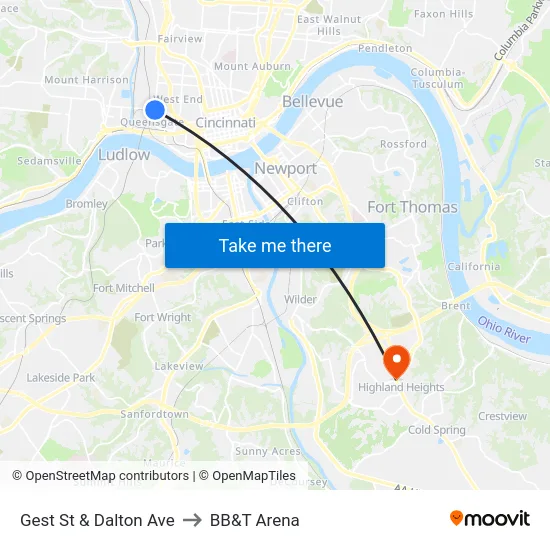 Gest St & Dalton Ave to BB&T Arena map