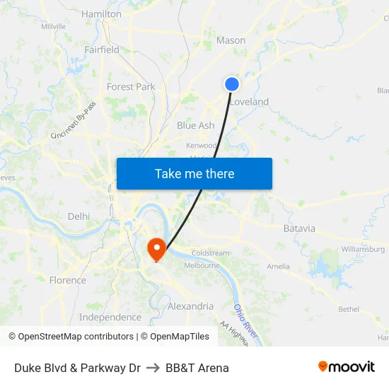Duke Blvd & Parkway Dr to BB&T Arena map