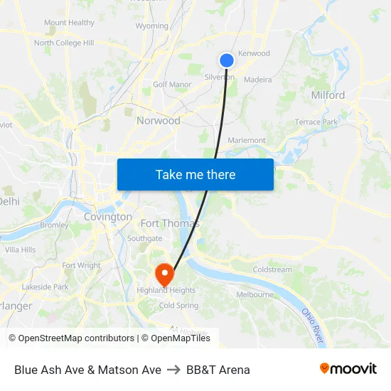 Blue Ash Ave & Matson Ave to BB&T Arena map