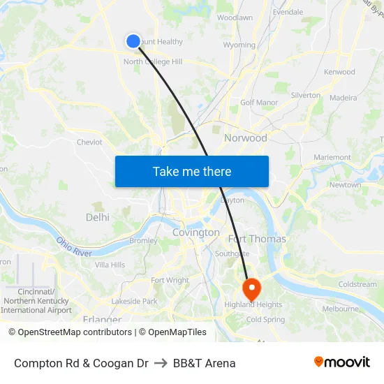 Compton Rd & Coogan Dr to BB&T Arena map