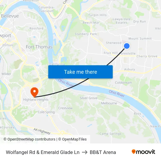 Wolfangel Rd & Emerald Glade Ln to BB&T Arena map
