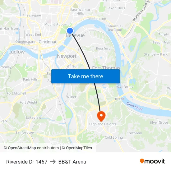 Riverside Dr 1467 to BB&T Arena map