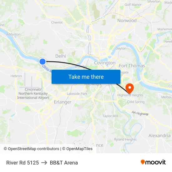 River Rd 5125 to BB&T Arena map