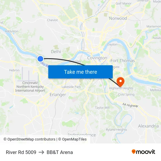 River Rd 5009 to BB&T Arena map