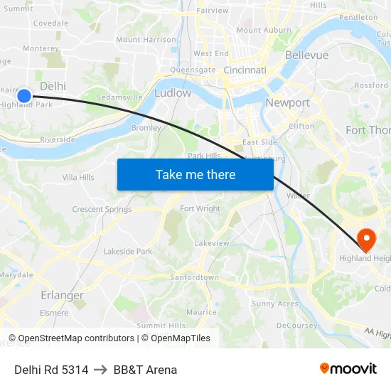 Delhi Rd 5314 to BB&T Arena map