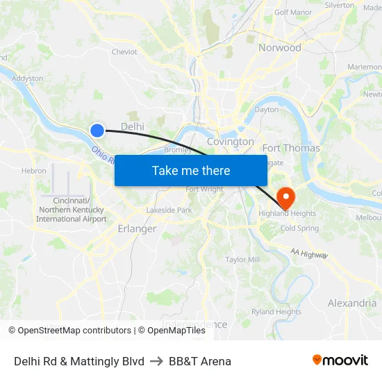 Delhi Rd & Mattingly Blvd to BB&T Arena map