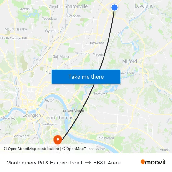 Montgomery Rd & Harpers Point to BB&T Arena map
