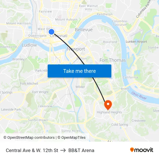 Central Ave & W. 12th St to BB&T Arena map