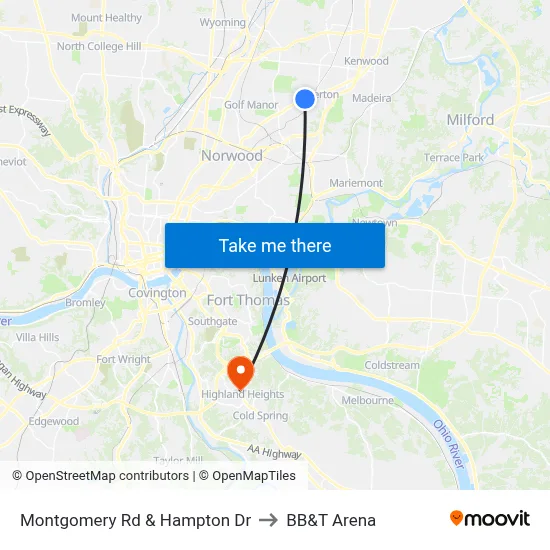 Montgomery Rd & Hampton Dr to BB&T Arena map