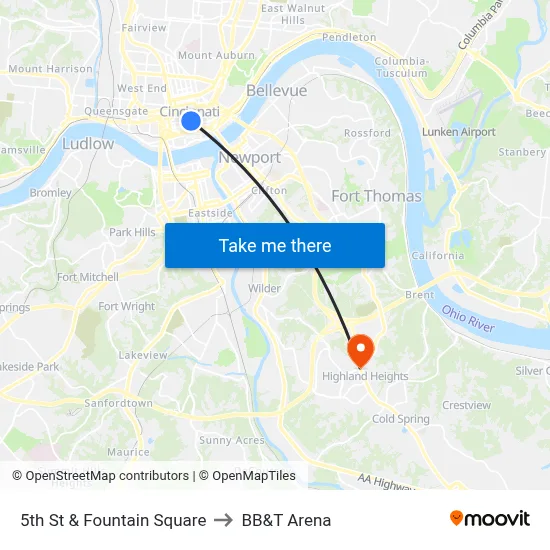 5th St & Fountain Square to BB&T Arena map