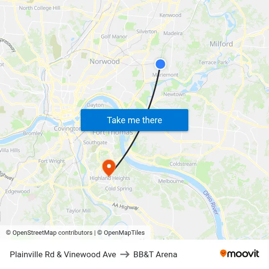 Plainville Rd & Vinewood Ave to BB&T Arena map