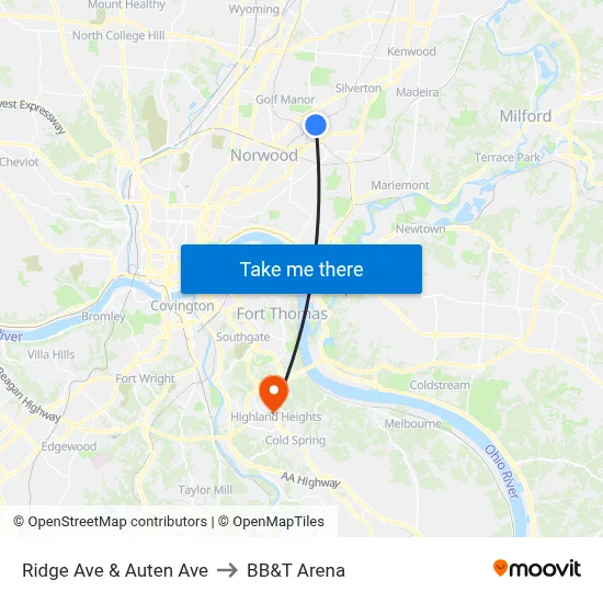 Ridge Ave & Auten Ave to BB&T Arena map