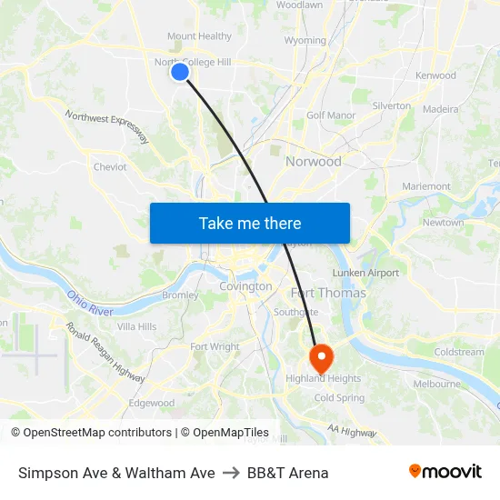 Simpson Ave & Waltham Ave to BB&T Arena map