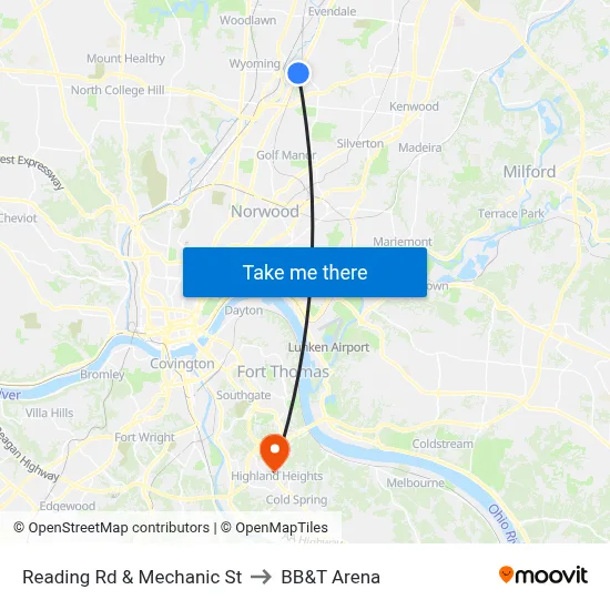 Reading Rd & Mechanic St to BB&T Arena map