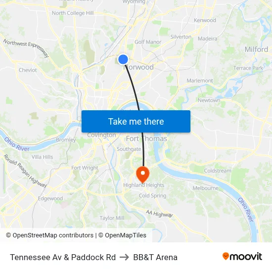 Tennessee Av & Paddock Rd to BB&T Arena map