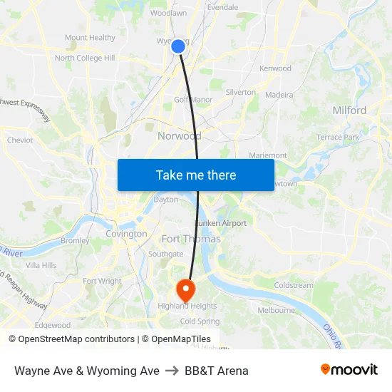 Wayne Ave & Wyoming Ave to BB&T Arena map