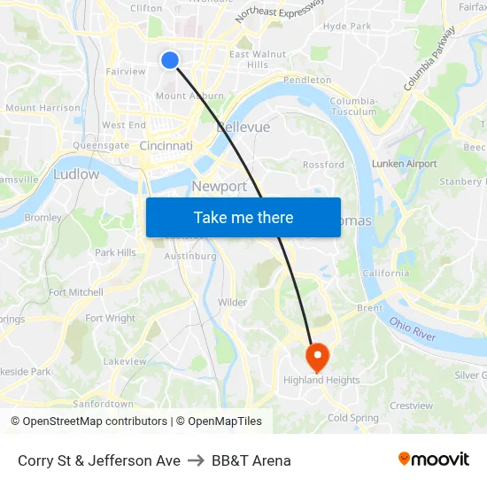 Corry St & Jefferson Ave to BB&T Arena map