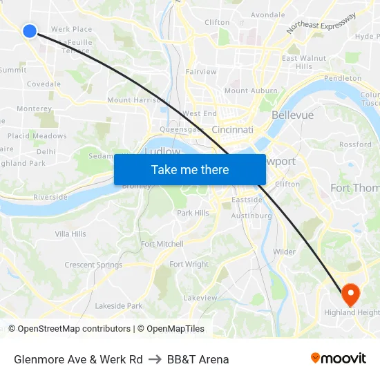 Glenmore Ave & Werk Rd to BB&T Arena map