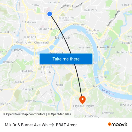 Mlk Dr & Burnet Ave Wb to BB&T Arena map