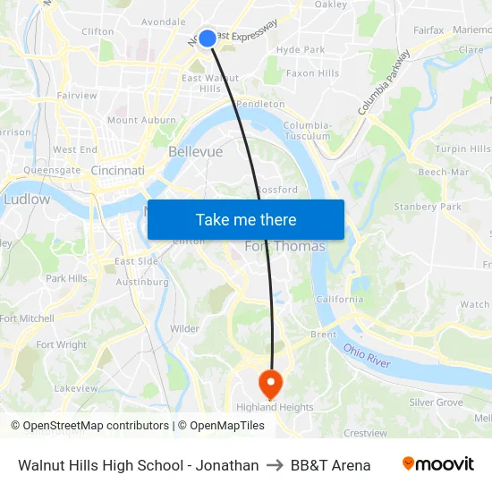 Walnut Hills High School - Jonathan to BB&T Arena map