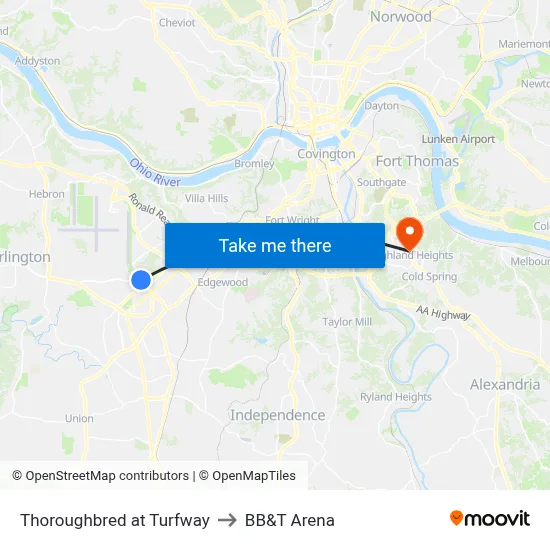 Thoroughbred at Turfway to BB&T Arena map