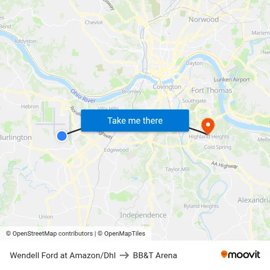 Wendell Ford at Amazon/Dhl to BB&T Arena map