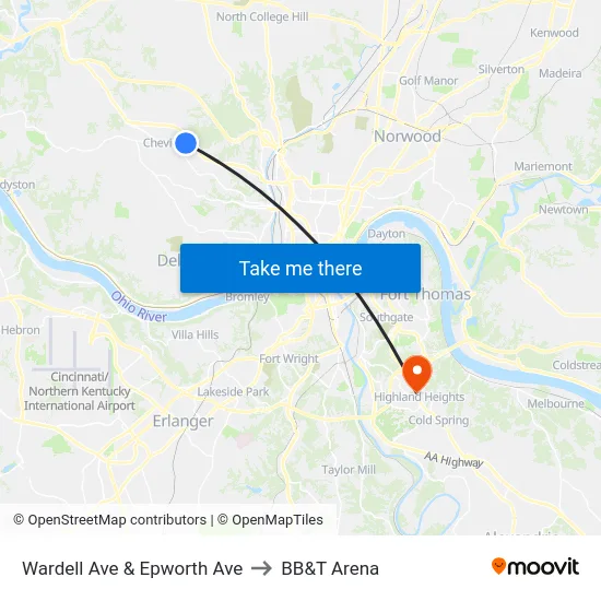 Wardell Ave & Epworth Ave to BB&T Arena map