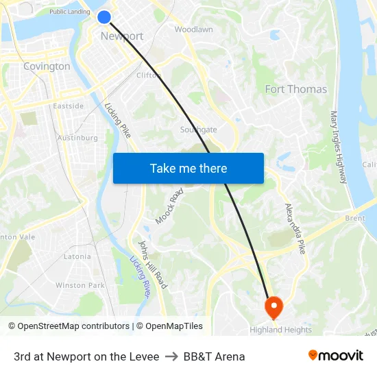 3rd at Newport on the Levee to BB&T Arena map