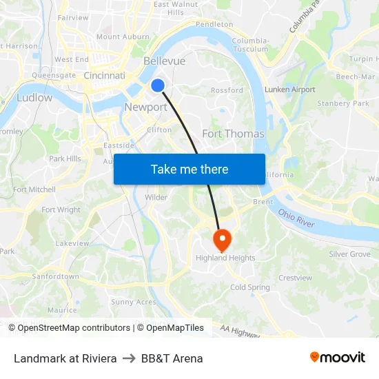 Landmark at Riviera to BB&T Arena map