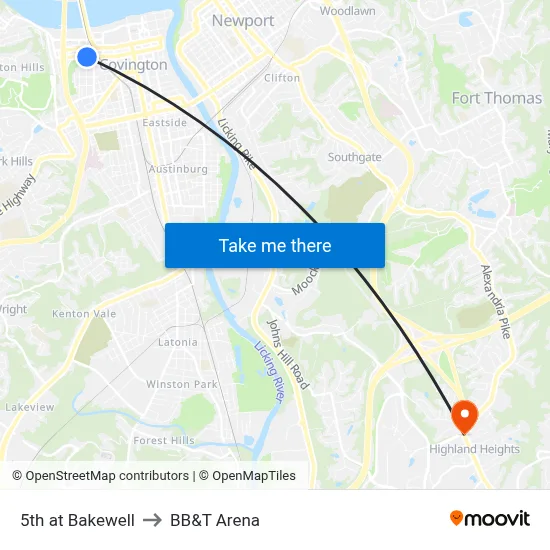 5th at Bakewell to BB&T Arena map